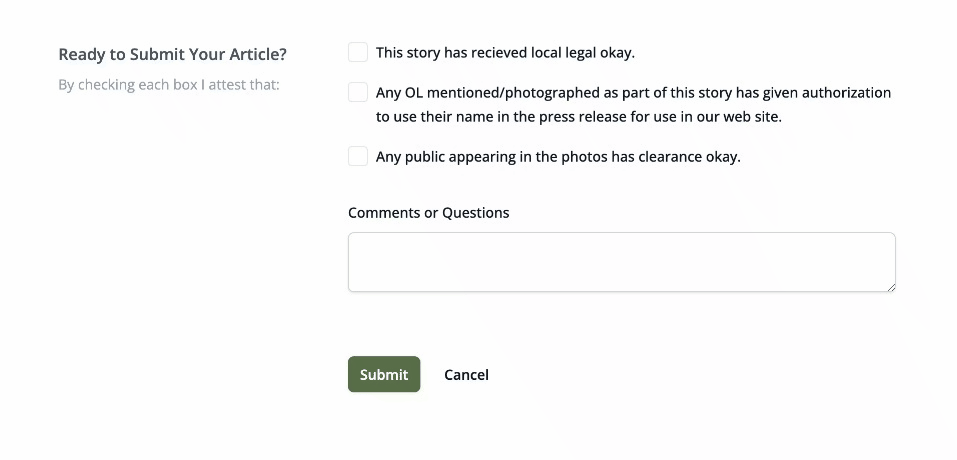 Image of selecting the attestation checkboxes and clicking the submit button