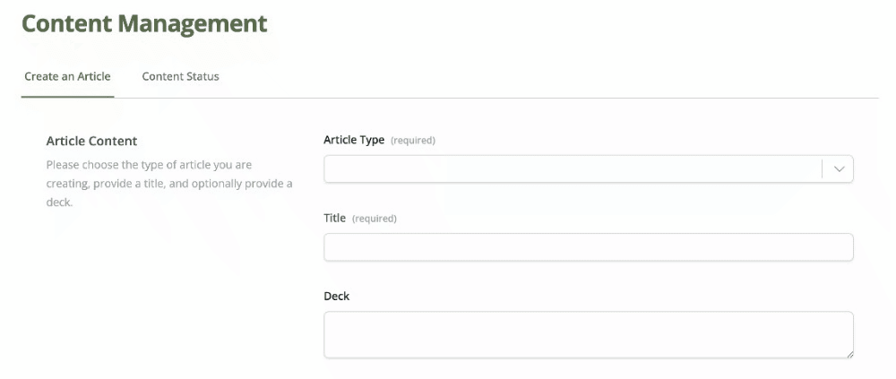 Image of Creating an Article in the Content Management App