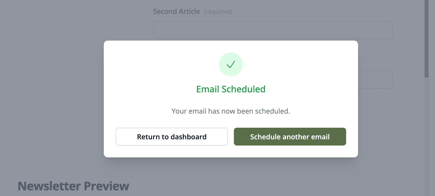 Email scheduled success notification