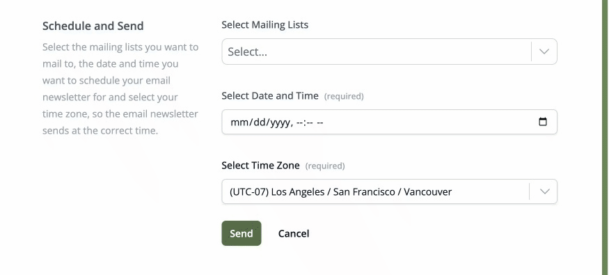 Filling out fields to schedule and send email